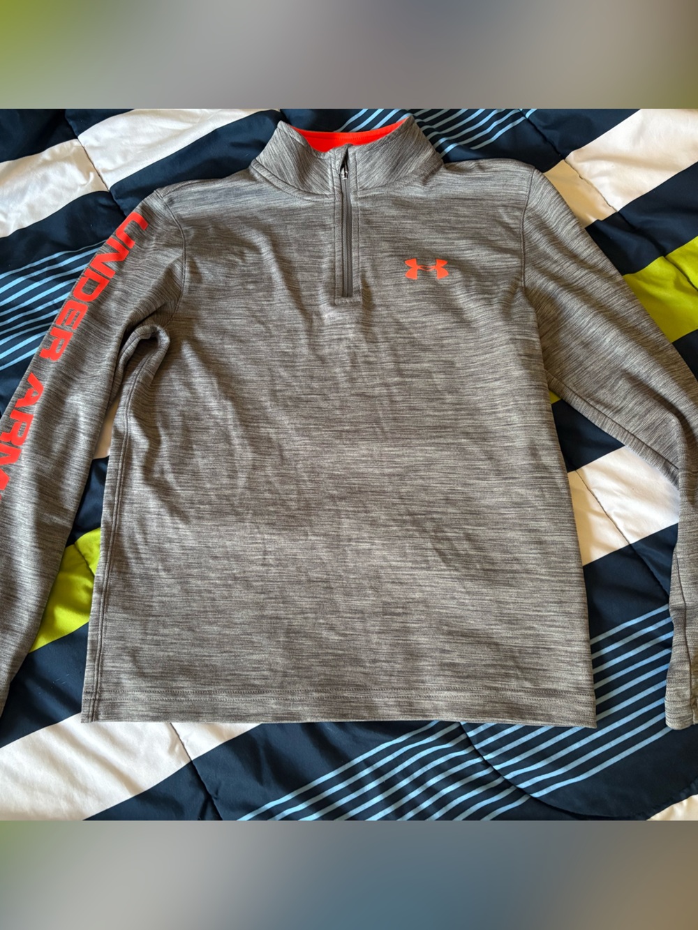Kids Under Armour Gray Heather Half-Zip Pullover with Orange Accents